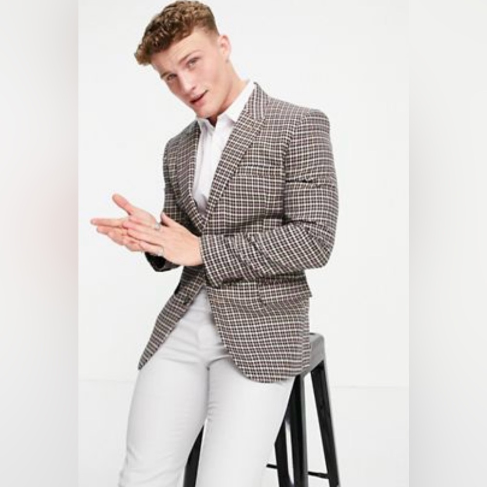 ASOS Design Men’s Slim Blazer 46R Houndstooth Sport Coat